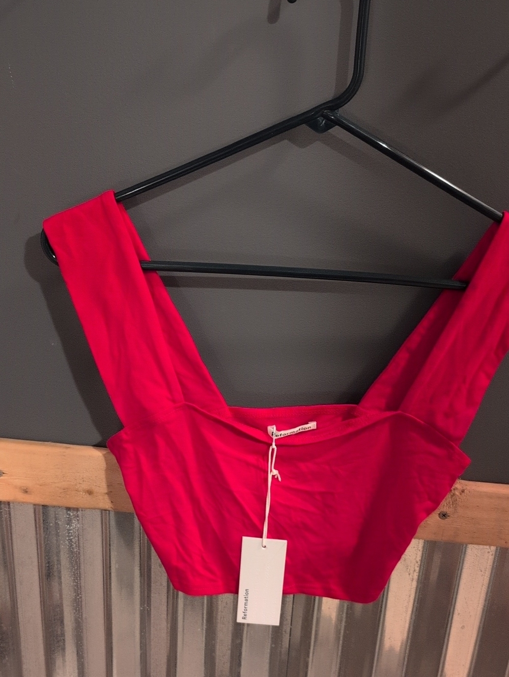 Reformation Bright Pink Square-Neck Crop Top